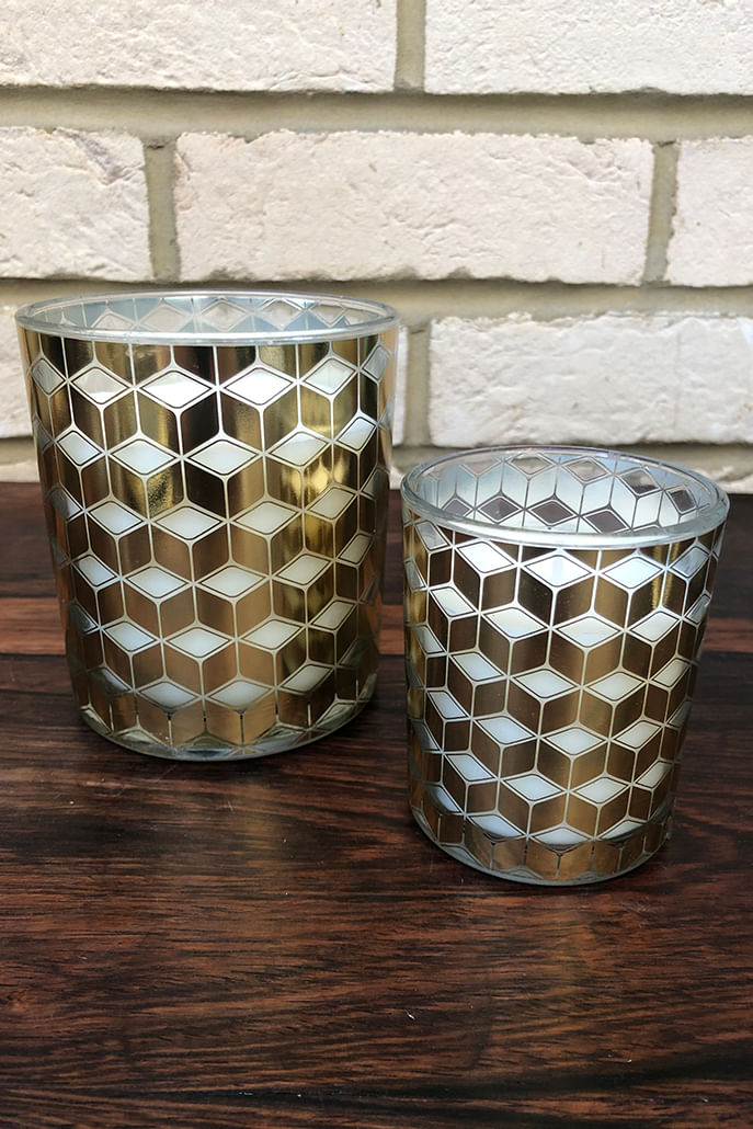 Large Gold Chevron Deco Candle - Styled