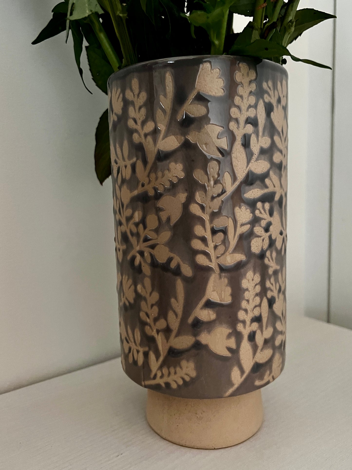 Large Flower Embossed Vase