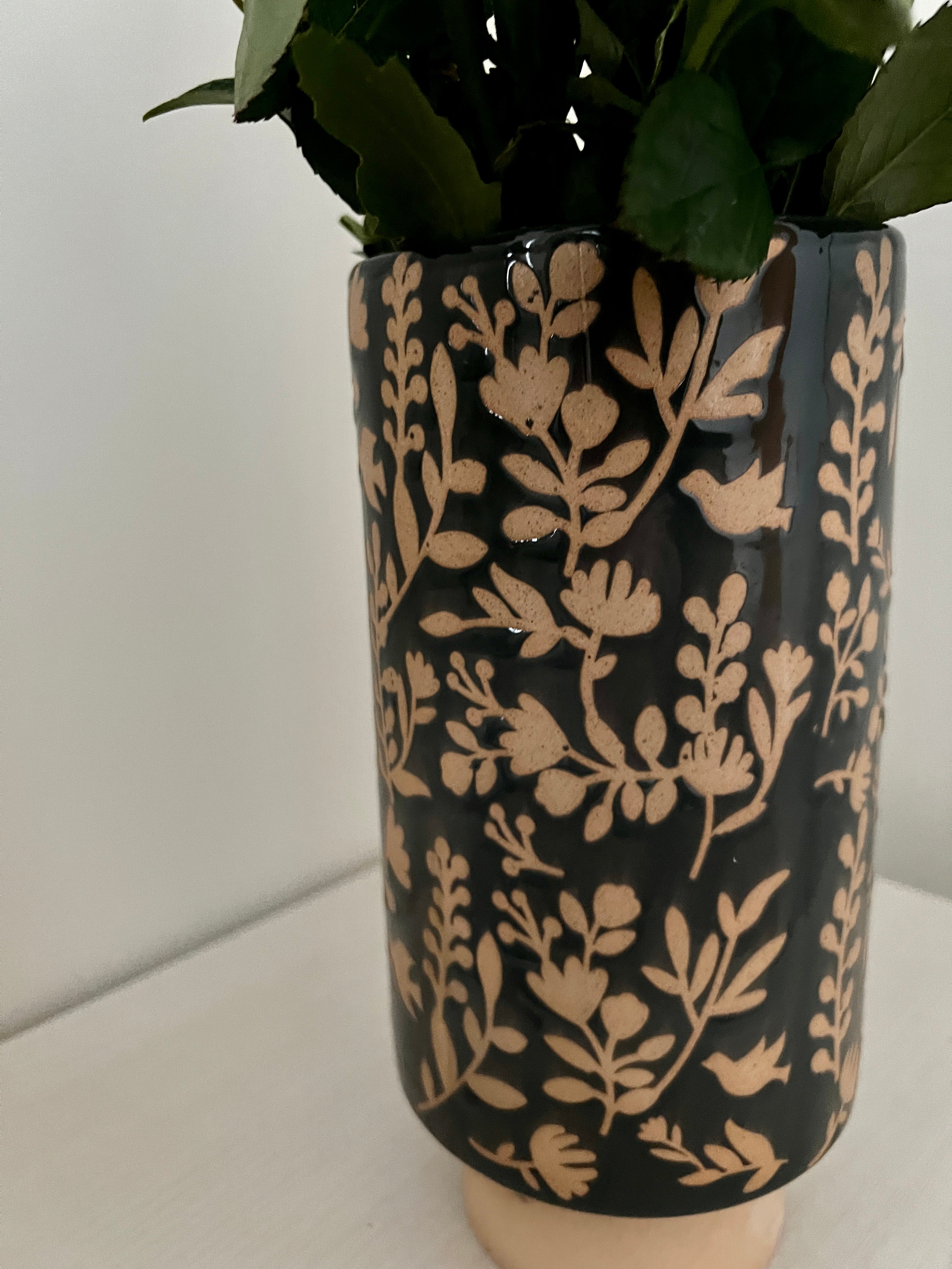 Large Flower Embossed Vase - Styled