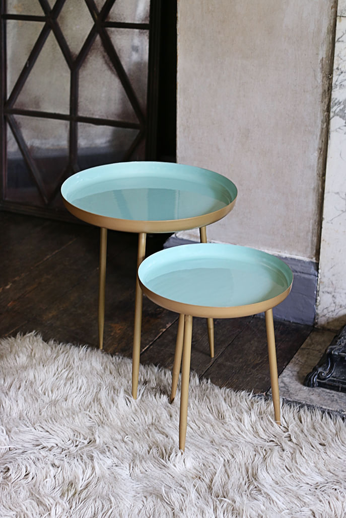 Enamel Mint Green Side Table Medium