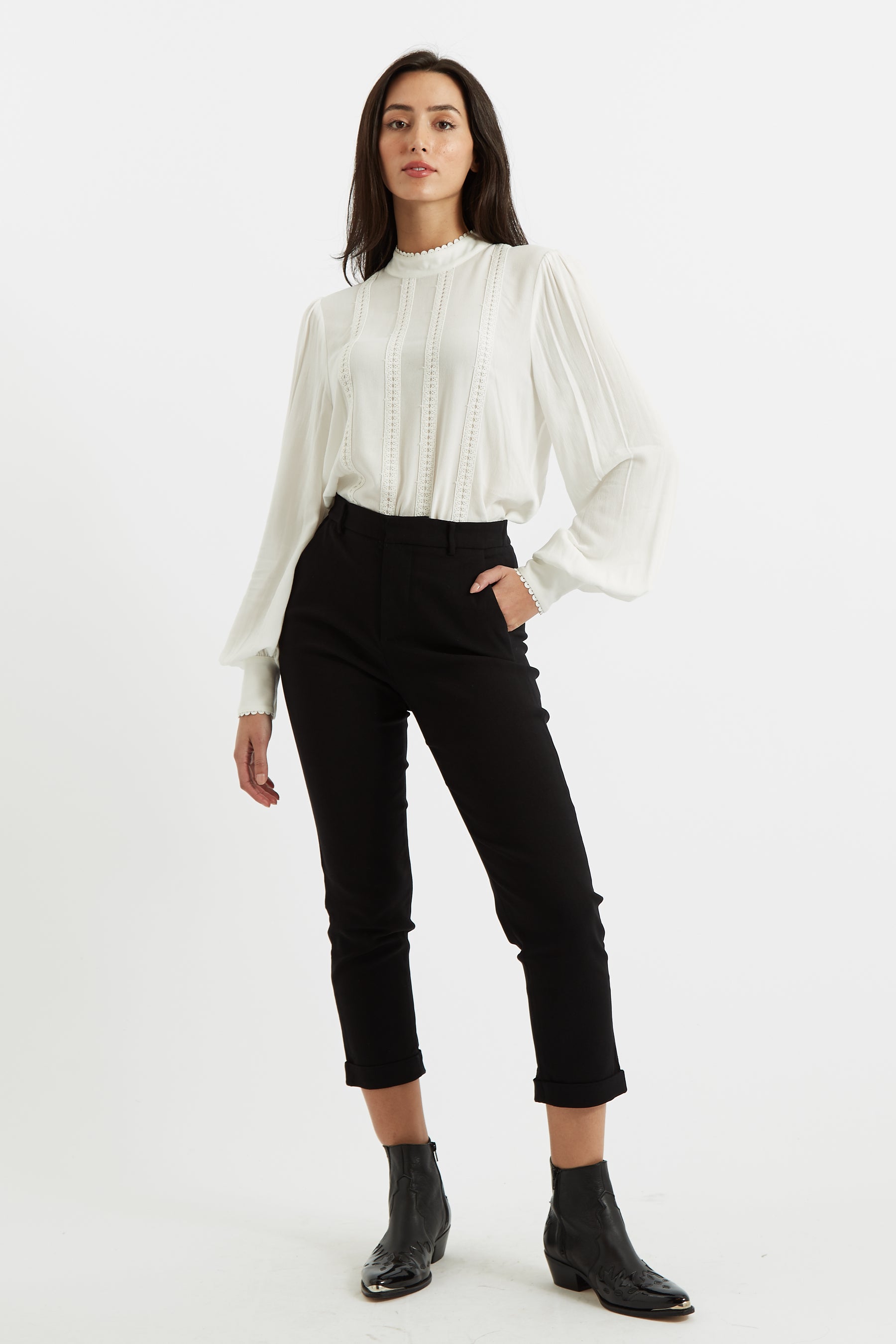 Louche Jaylo Slim Fit Cropped Trouser - Black - Detail 1