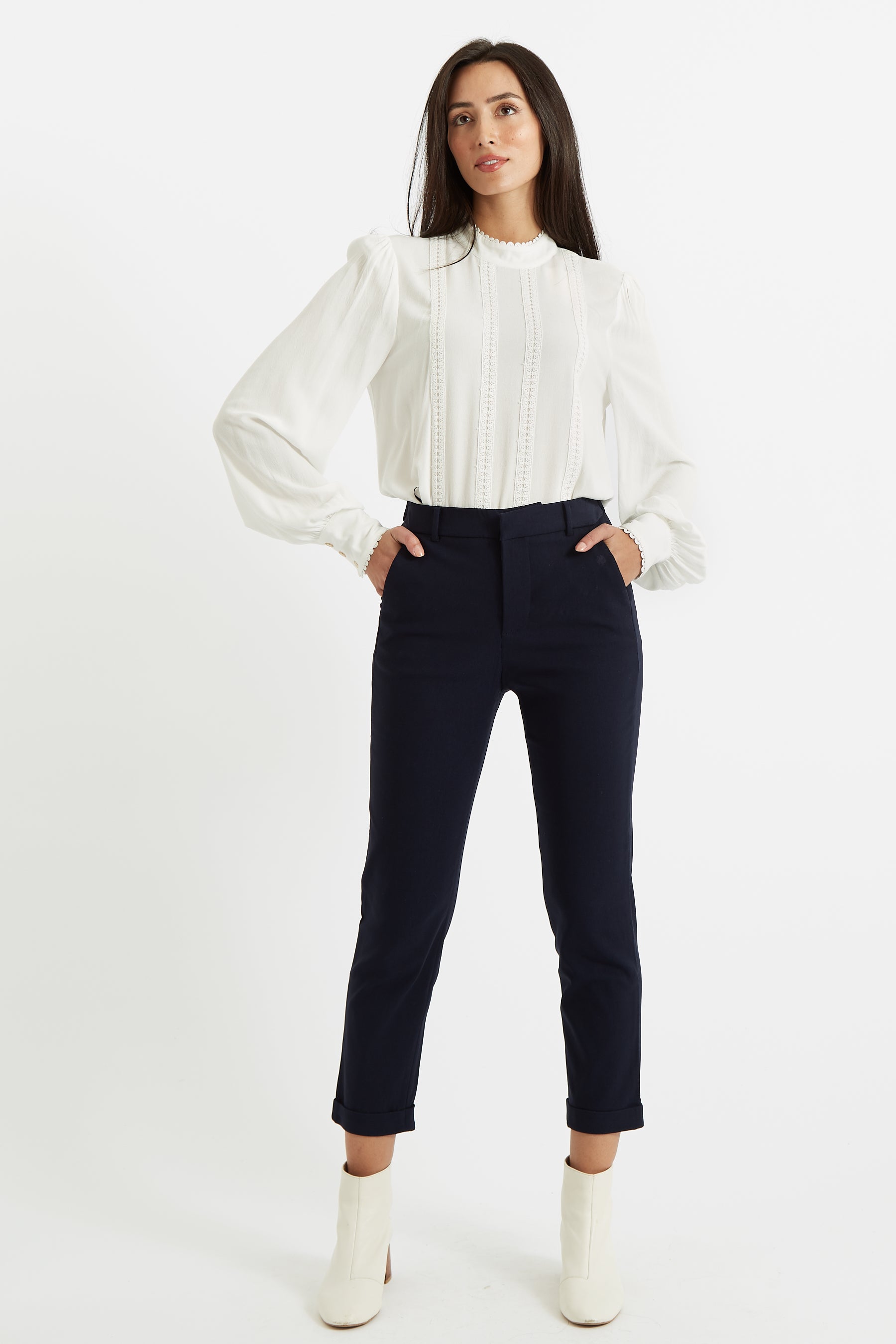 Louche Jaylo Slim Fit Cropped Trouser - Navy - Detail 1