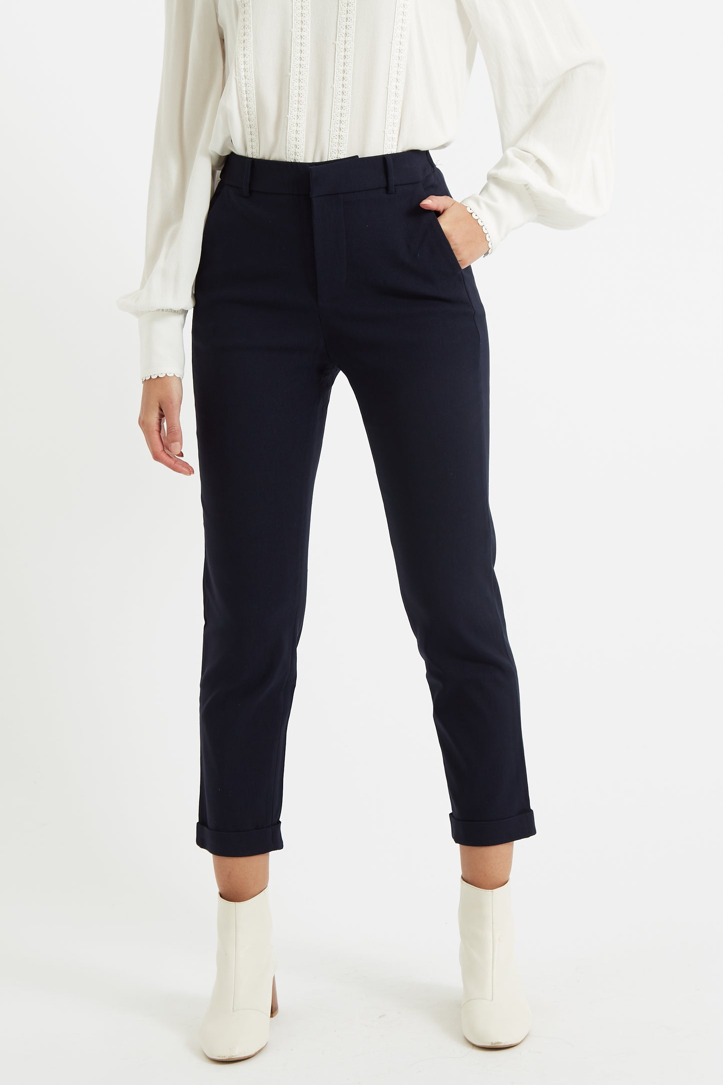 Louche Jaylo Slim Fit Cropped Trouser - Navy