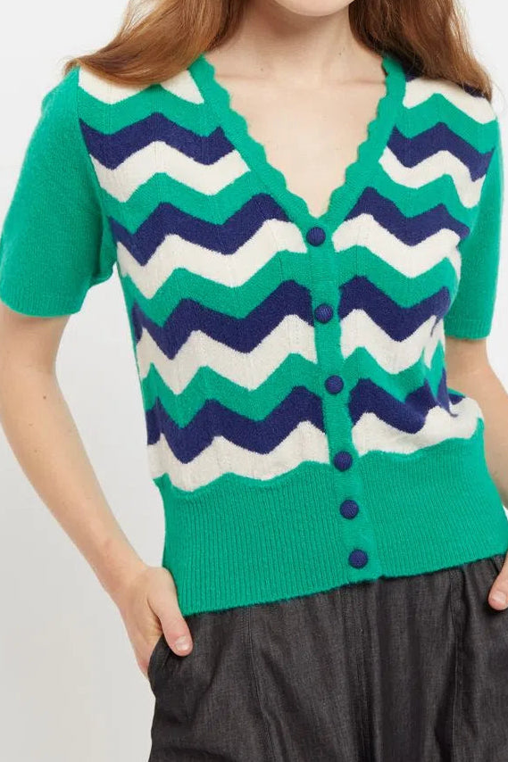 Jeanie Zig Zag Stripe Short Sleeve Cardigan