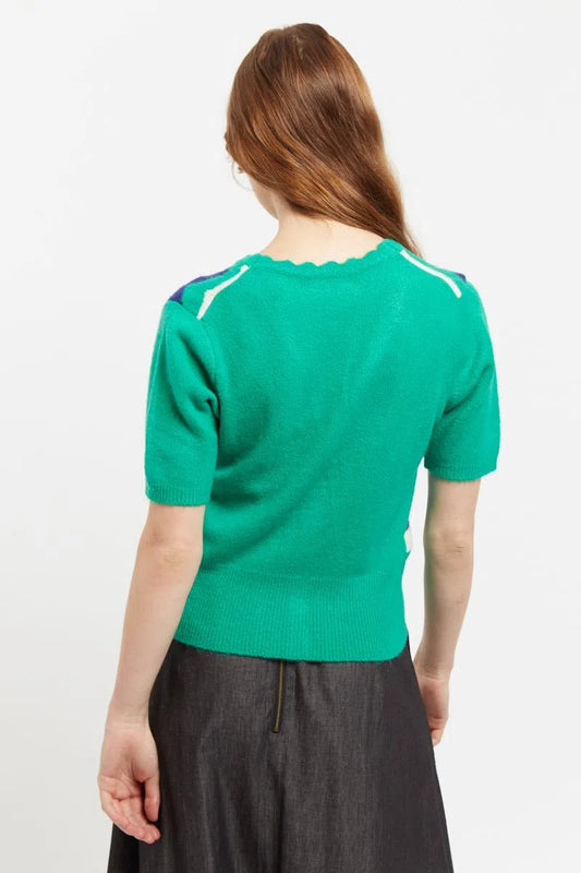 Jeanie Zig Zag Stripe Short Sleeve Cardigan