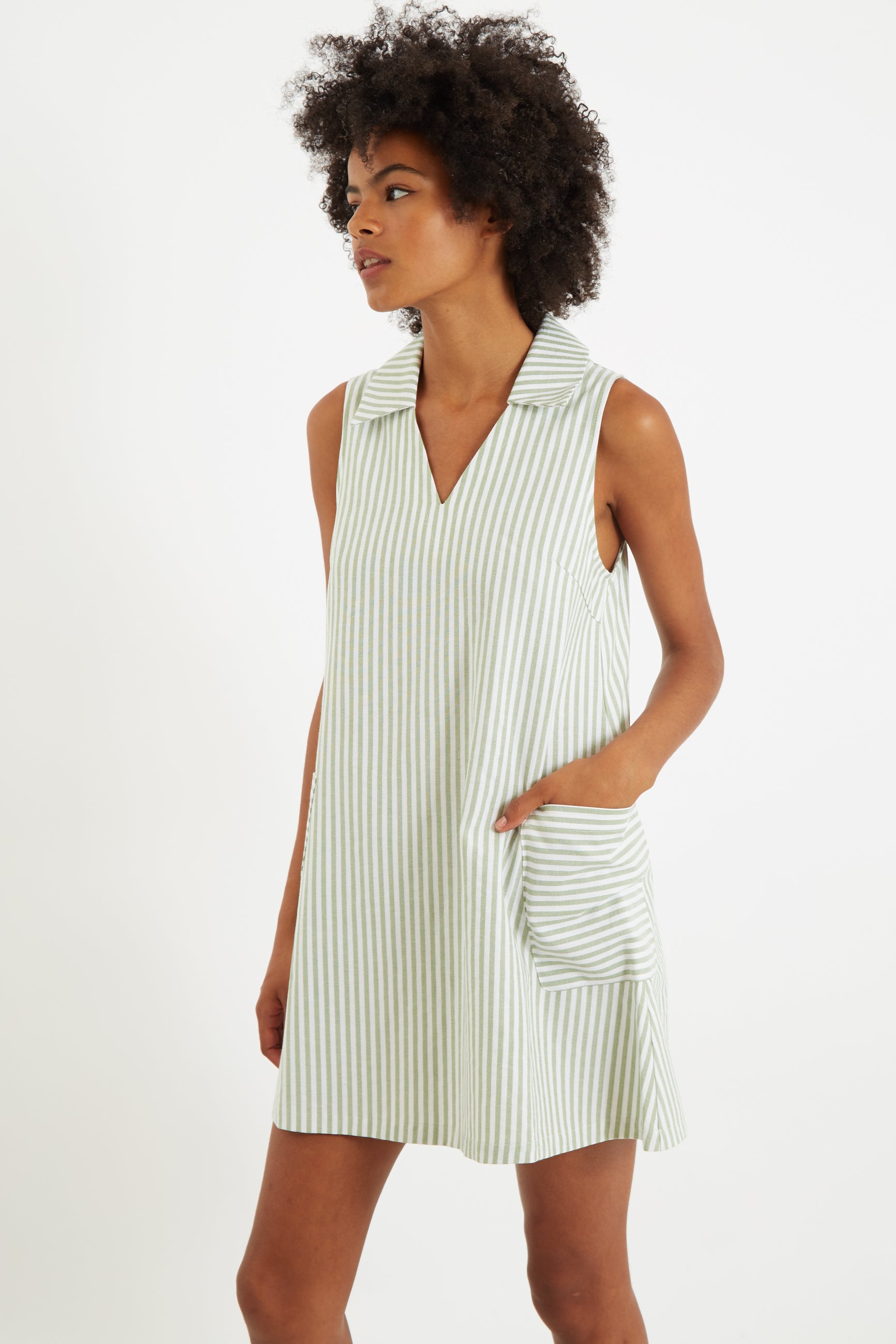 Jerrika Sail Stripe A Line Mini Dress Green