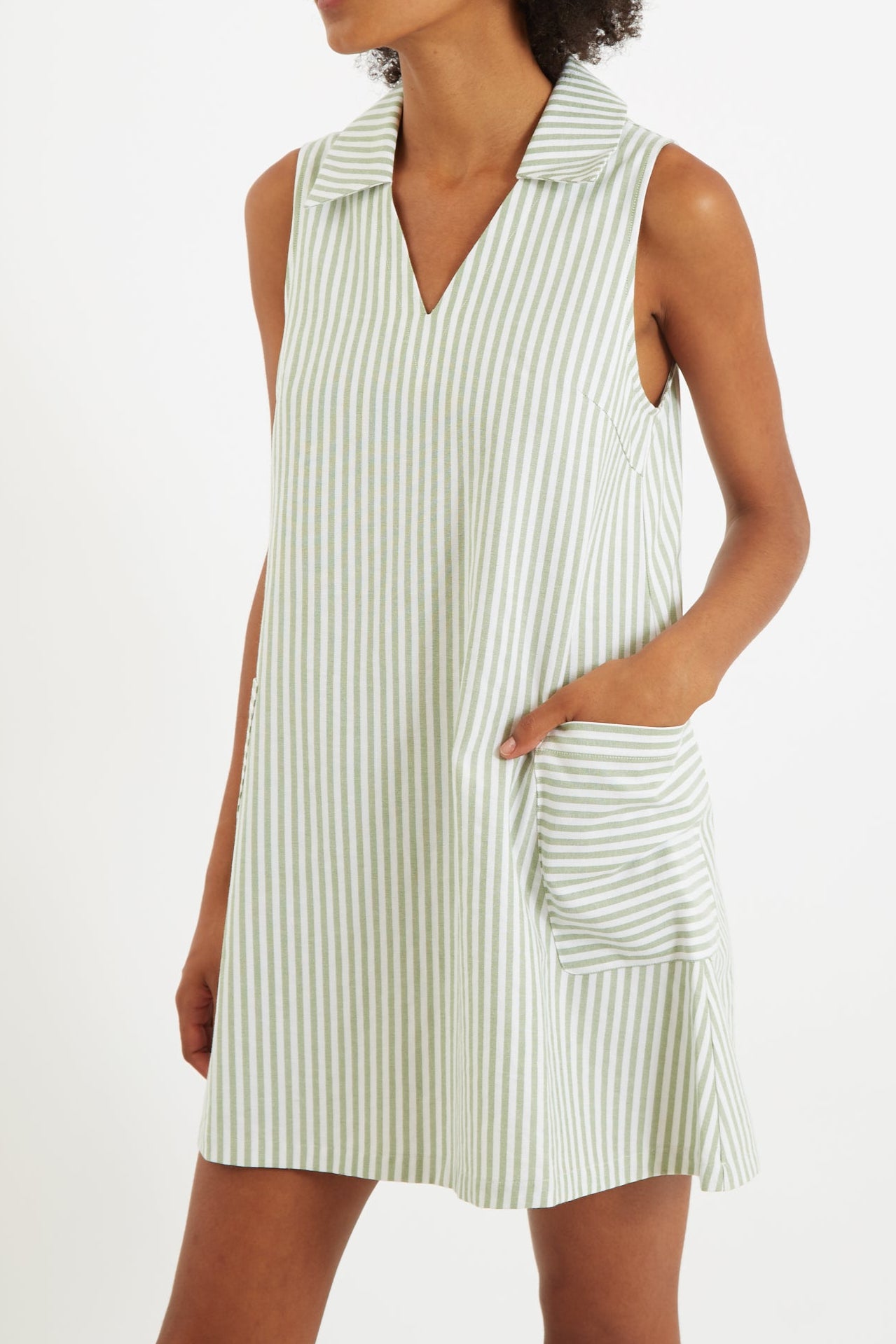 Jerrika Sail Stripe A Line Mini Dress Green - Detail 2