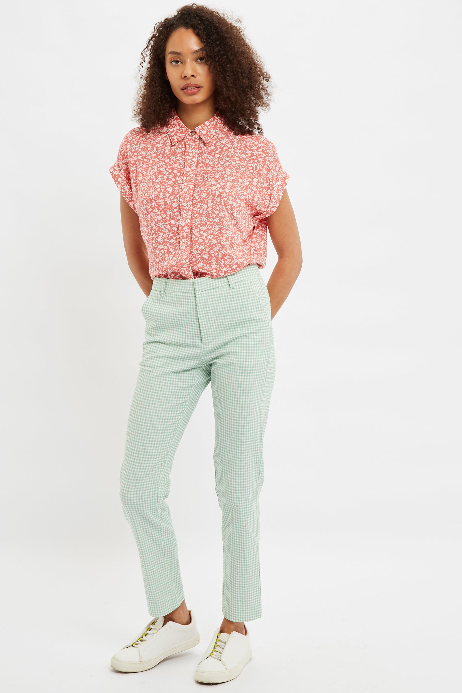 Louche Joele Summer Gingham Slim Trouser In Mint