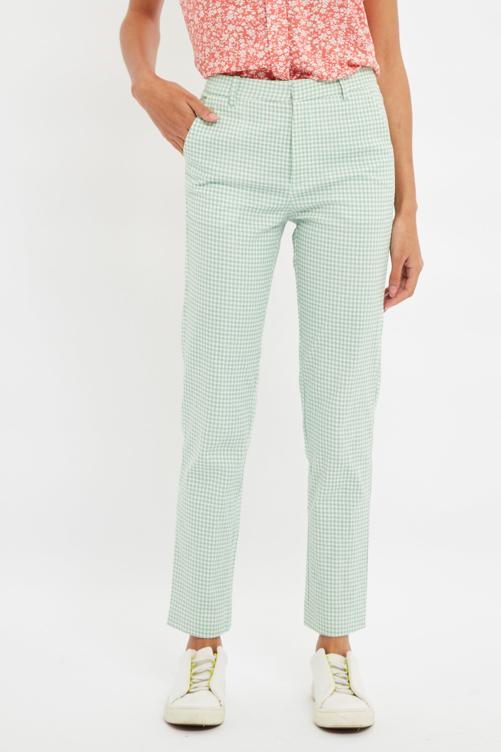 Louche Joele Summer Gingham Slim Trouser In Mint