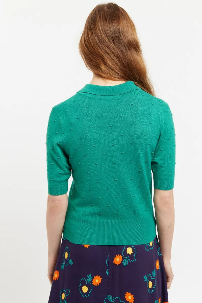 Josephina Raindrops Textured Short Sleeve Collared Sweater Green - Detail 1