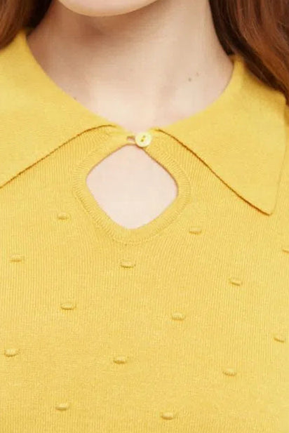 Josephina Raindrops Textured Short Sleeve Collared Sweater Mustard - Detail 1