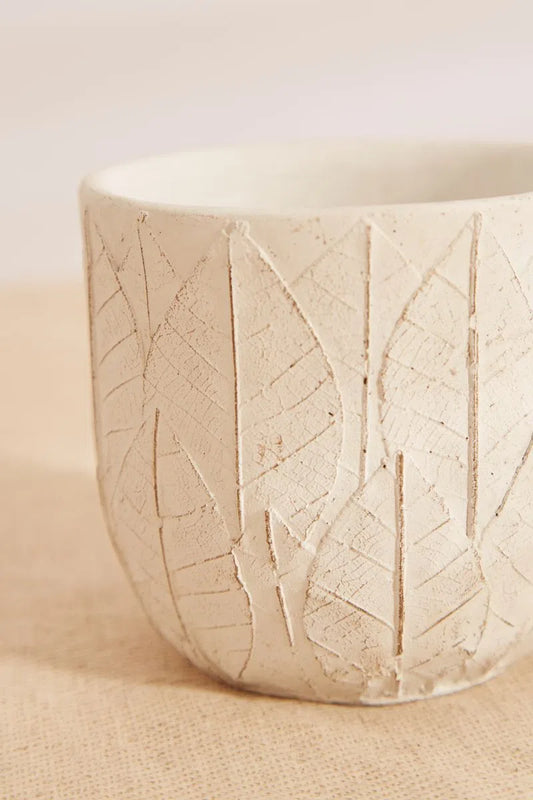 White Embossed Leaf Planter