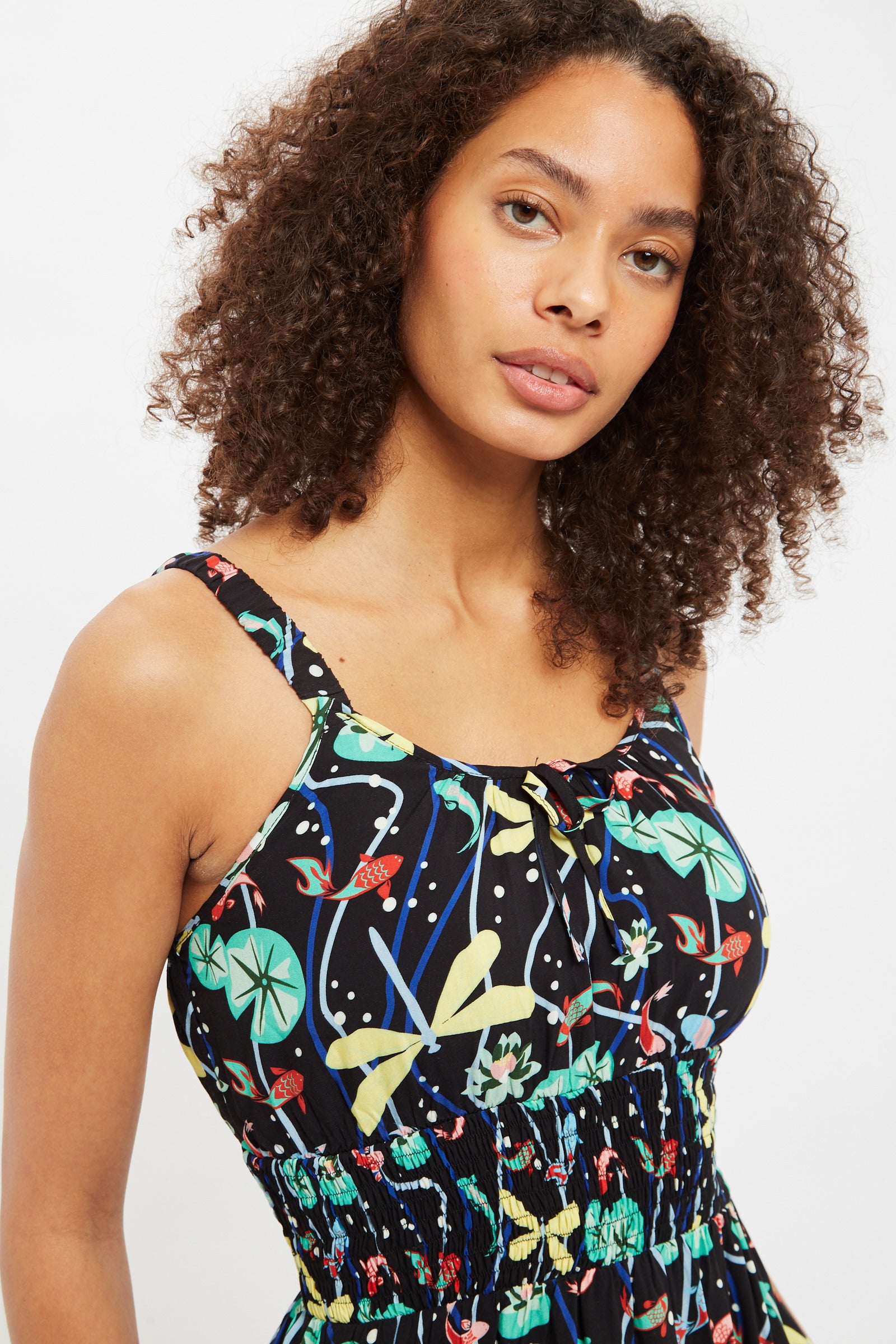 Leda Pond Print Shirred Waist Midi Sundress - Detail 1