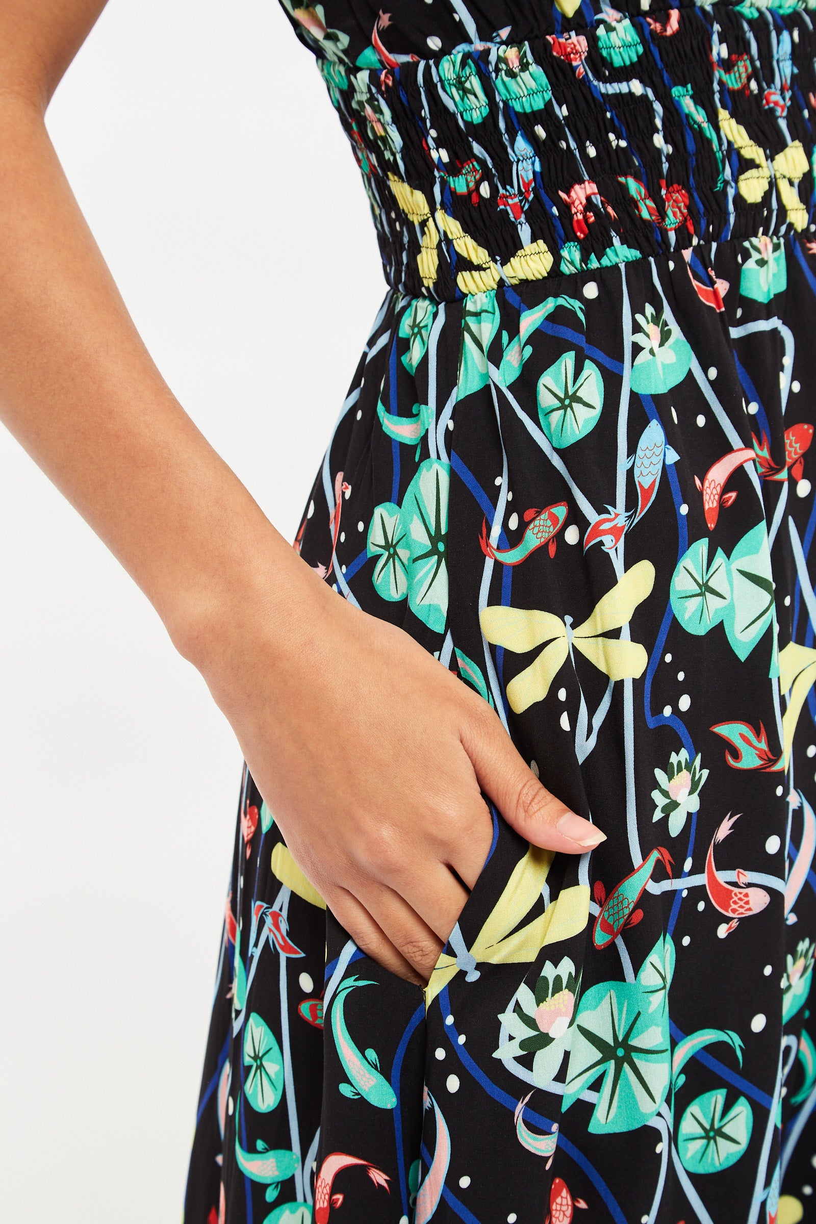 Leda Pond Print Shirred Waist Midi Sundress - Detail 2