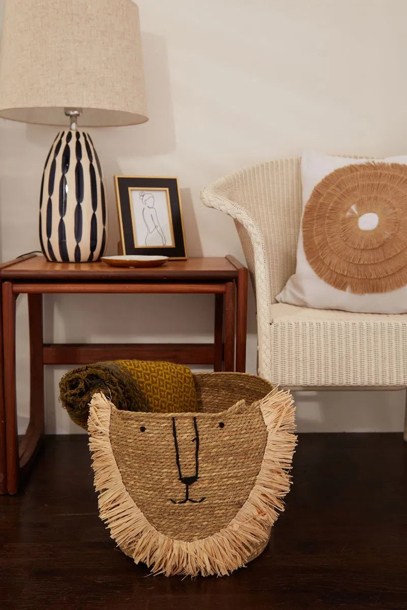 Large Lion Embroidered Basket