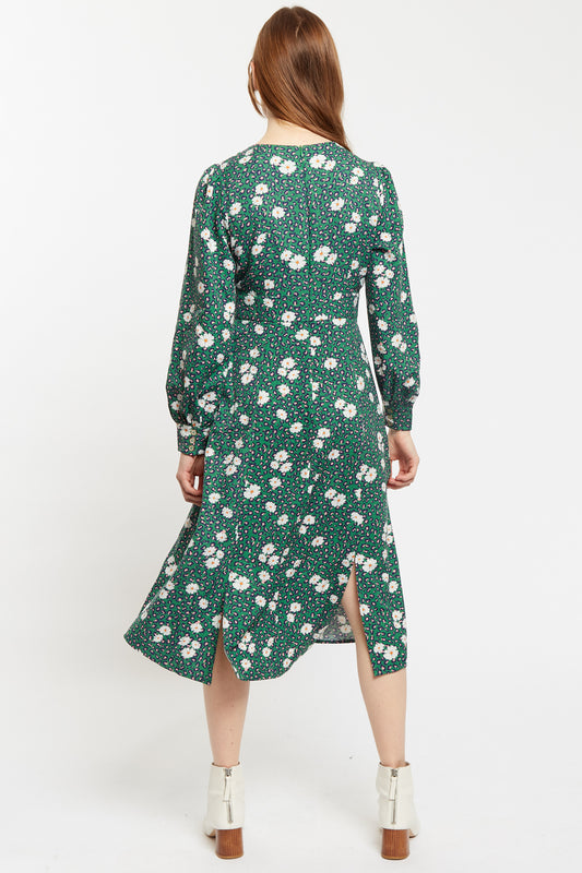 Louche Liv Roaring Daisy Print Long Sleeve Midi Dress - Green