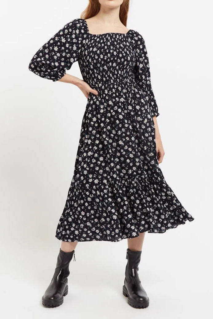 Loe Daisy Drop Bardot Midi Dress - Front