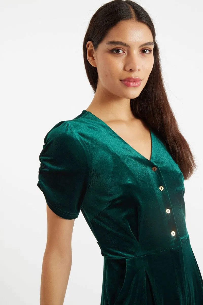 Louche Lyes Velvet Cropped Jumpsuit Green