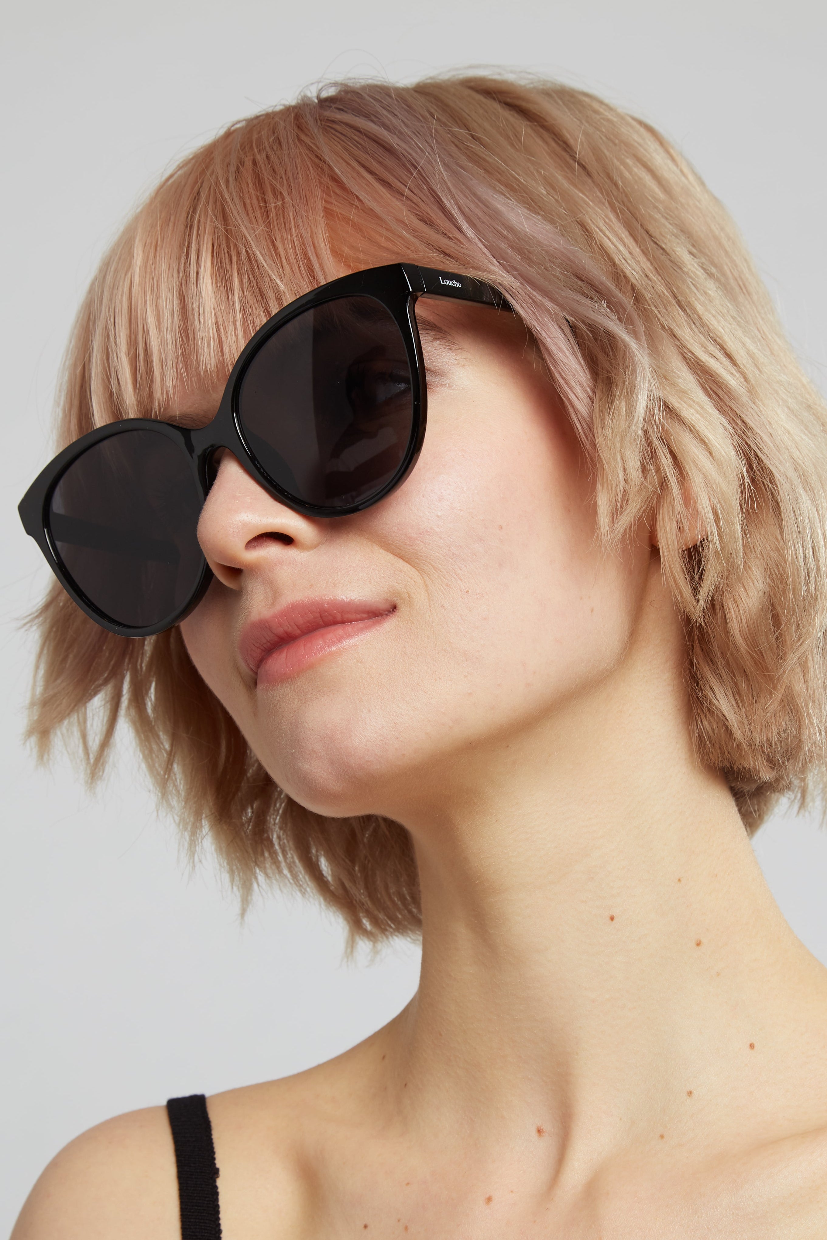 Louche Lilly Round Cat Eye Sunglasses Black - Back