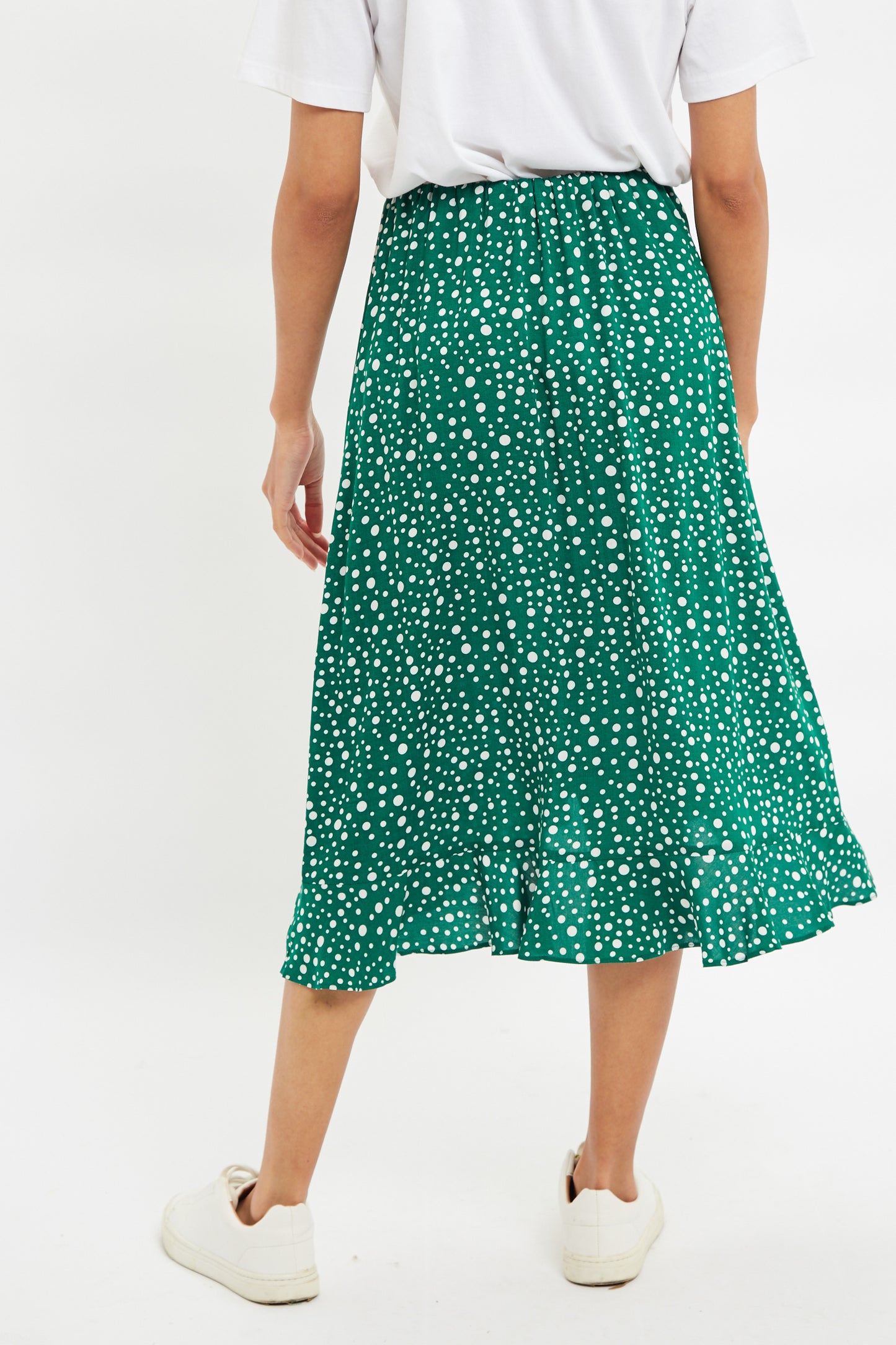 Louche Mara Spot It Print Ruffle Hem Wrap Midi Skirt Green