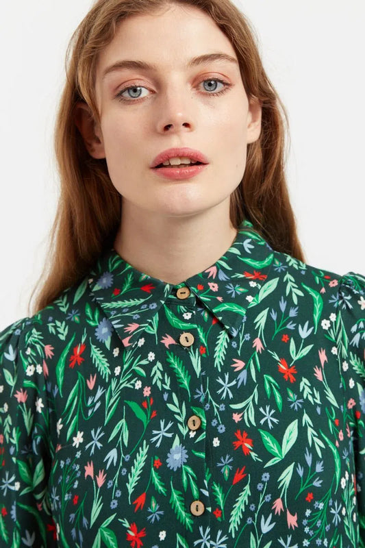 Louche Melly Folk Floral Print Long Sleeve Button Through Mini Dress