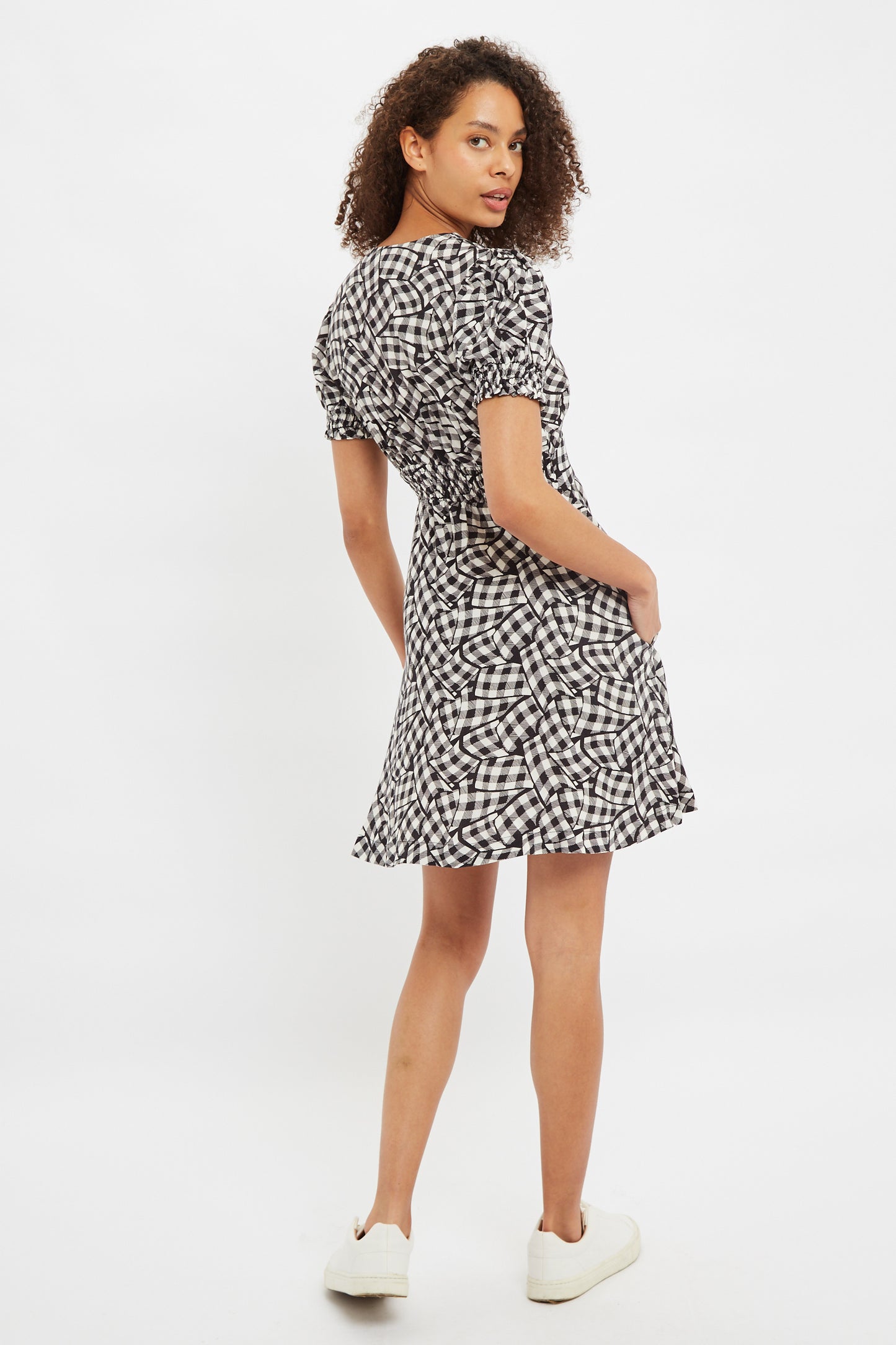 Merle Gingham Twist Print V Neck Mini Tea Dress
