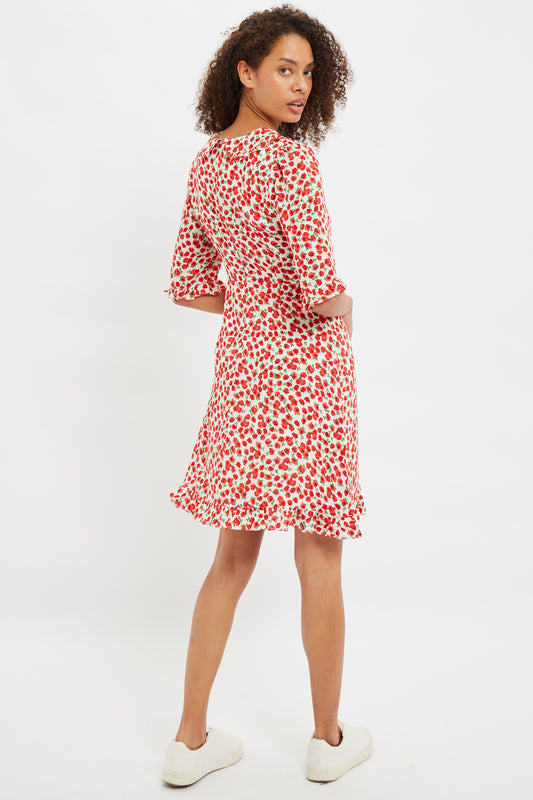 Louche Myfanwy Roses Roses Print Short Sleeve Mini Dress