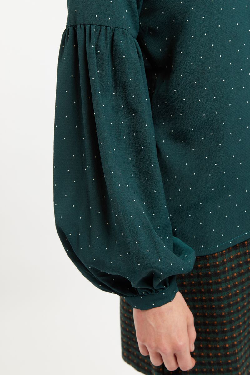 Louche Monroe Micro Dot Statement Sleeve Blouse in Green