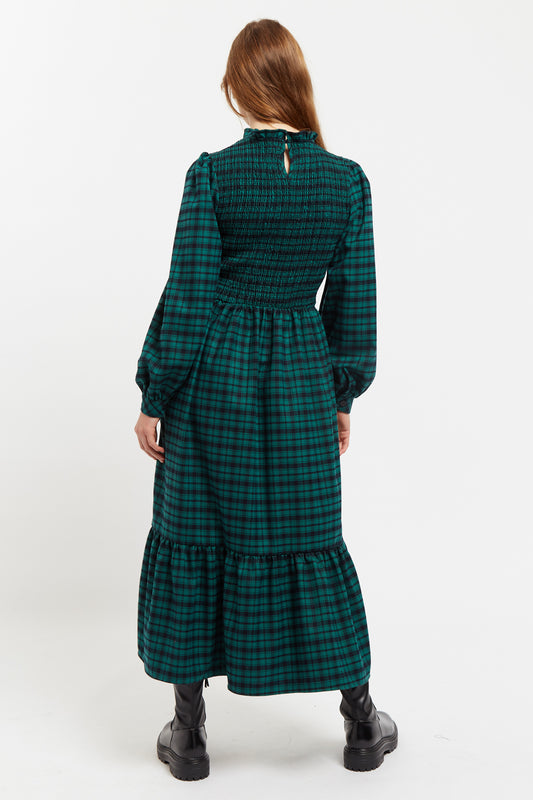 Louche Peppi Winter Gingham Midi Dress Green