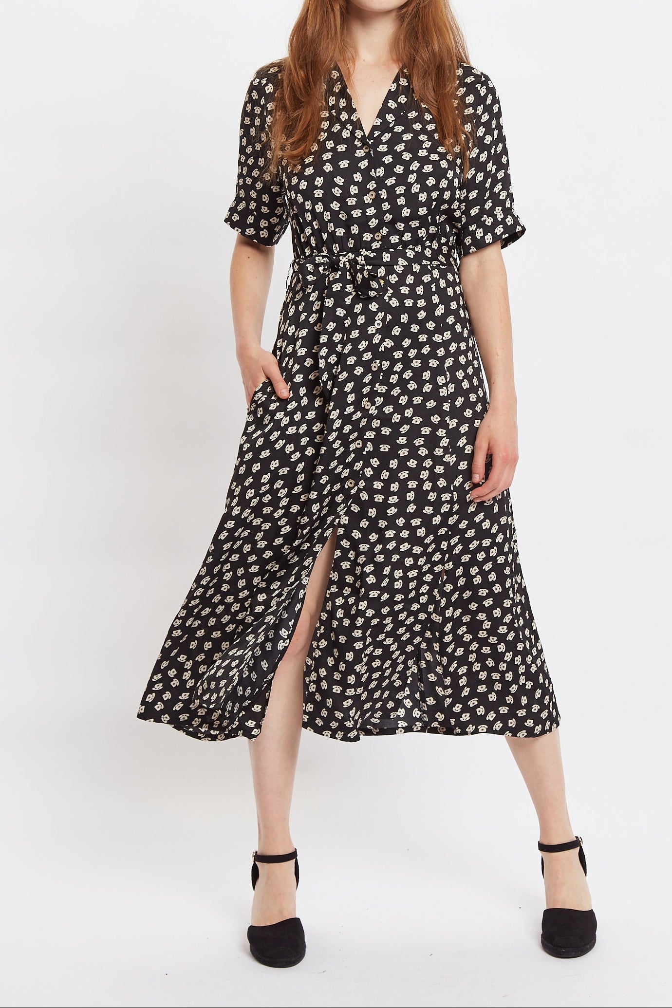 Louche Peta Call Me Print Short Sleeve Midi Shirt Dress