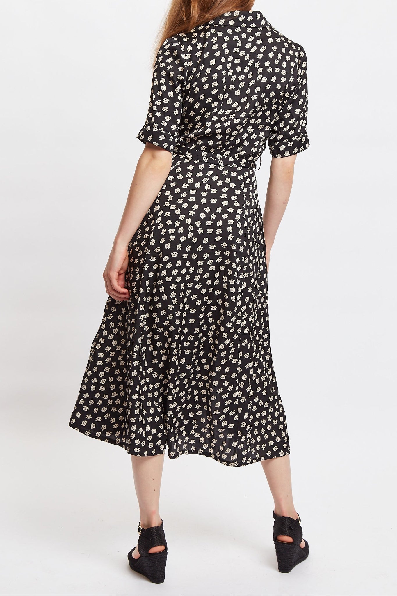 Louche Peta Call Me Print Short Sleeve Midi Shirt Dress - Back