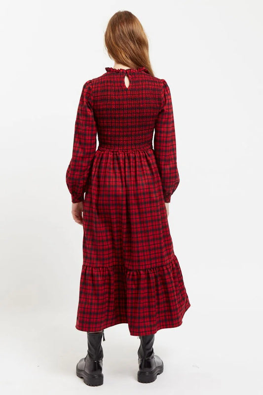 Louche Peppi Winter Gingham Midi Dress Red