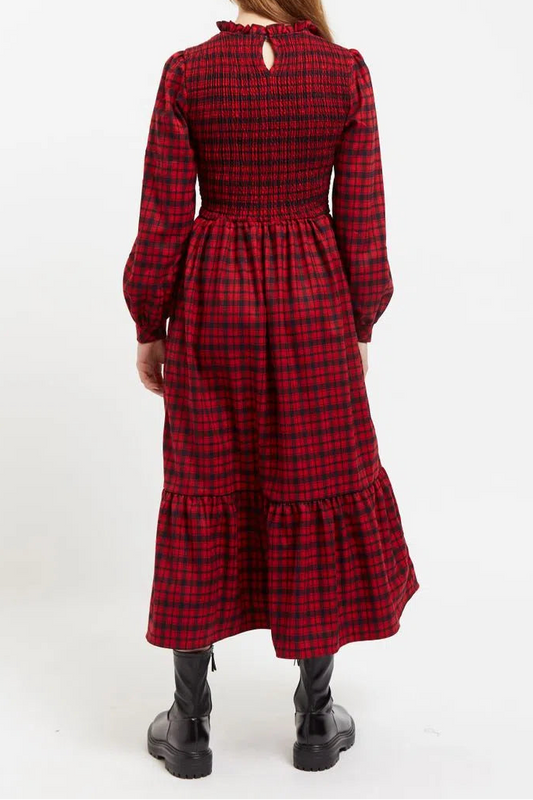 Louche Peppi Winter Gingham Midi Dress Red