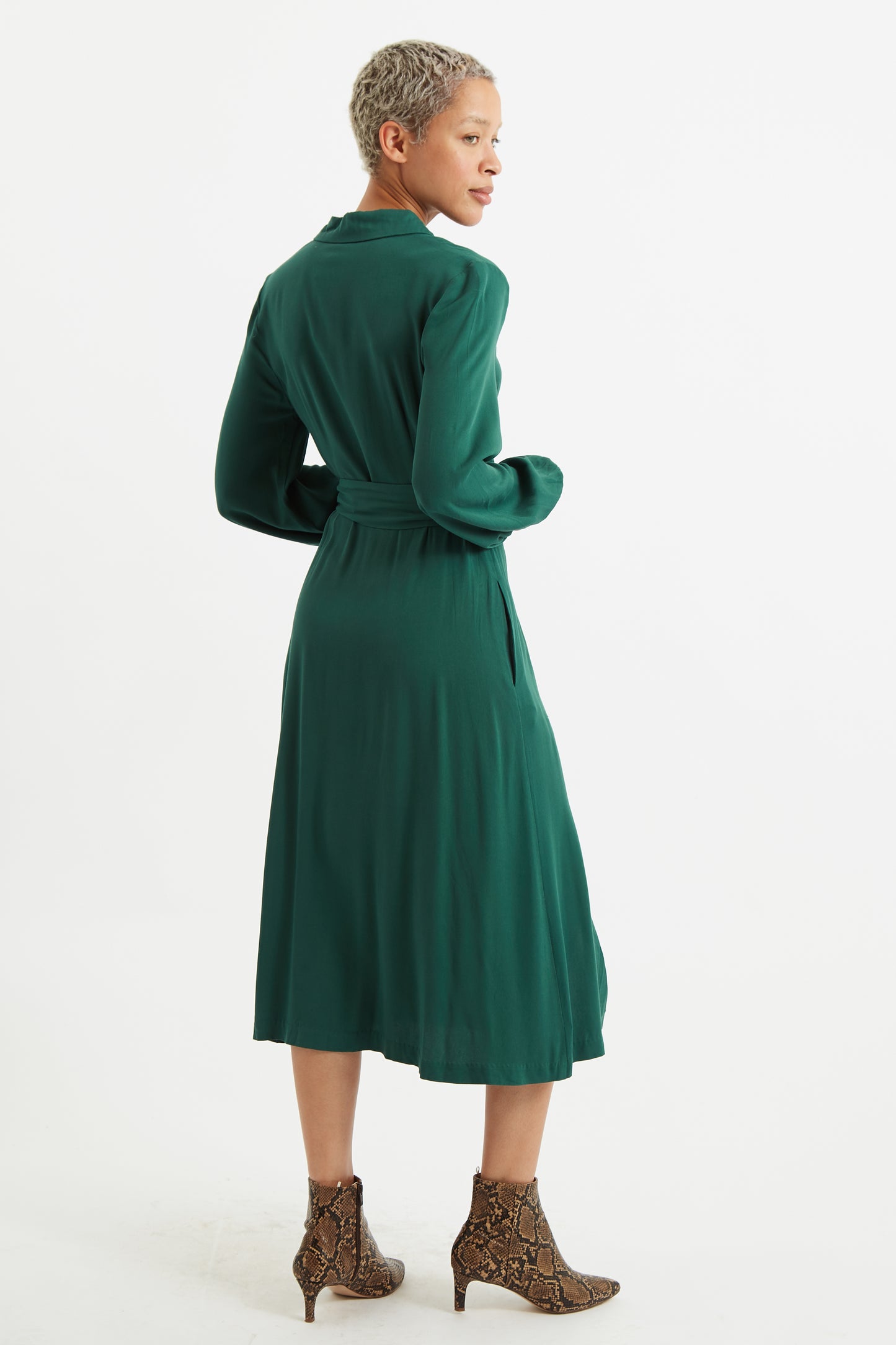 Rebecka Twill Long Sleeve Midi Shirt Dress Green