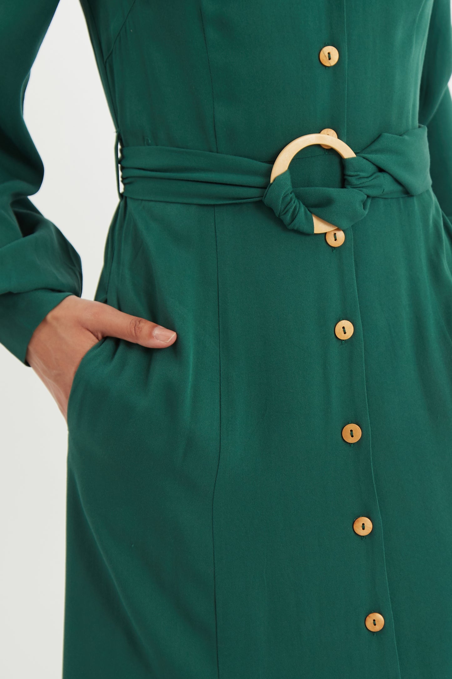 Rebecka Twill Long Sleeve Midi Shirt Dress Green