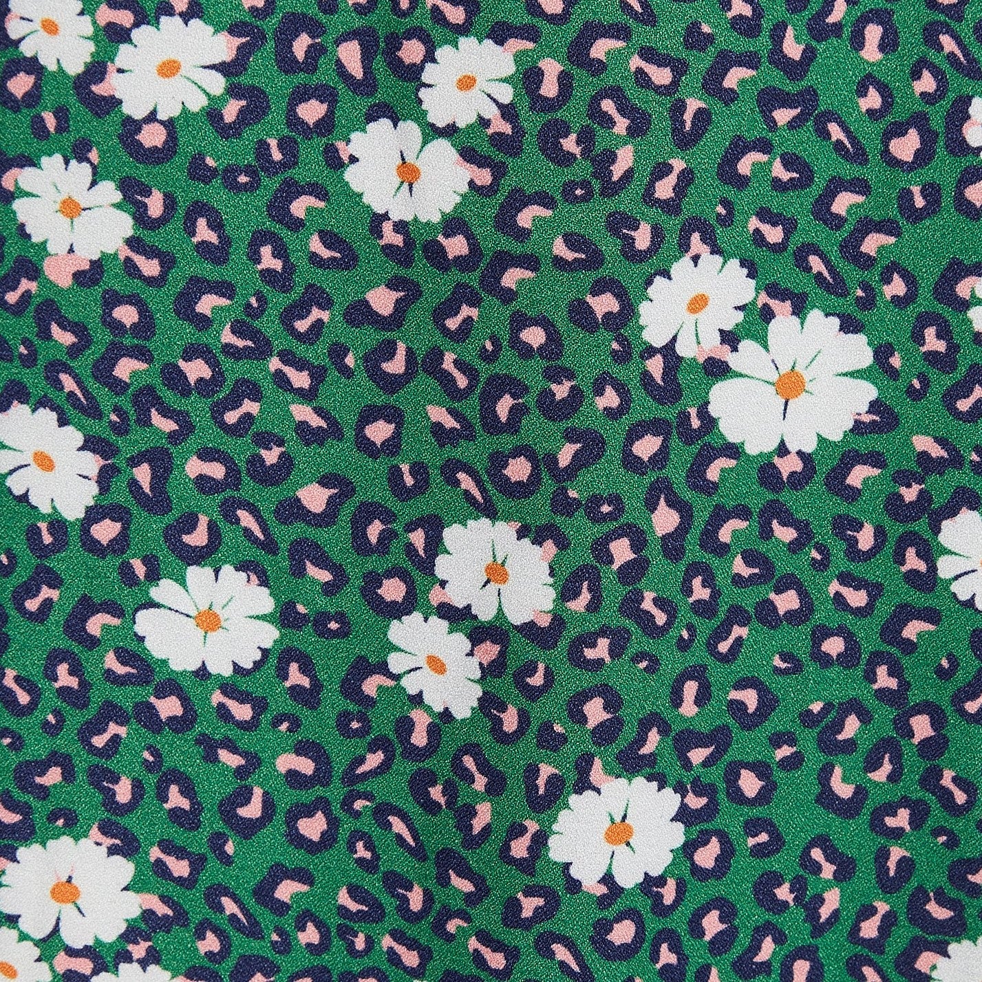 Louche Stasia Roaring Daisy Print V Back Puff Sleeve Midi Dress - Green - Fabric & Print Detail