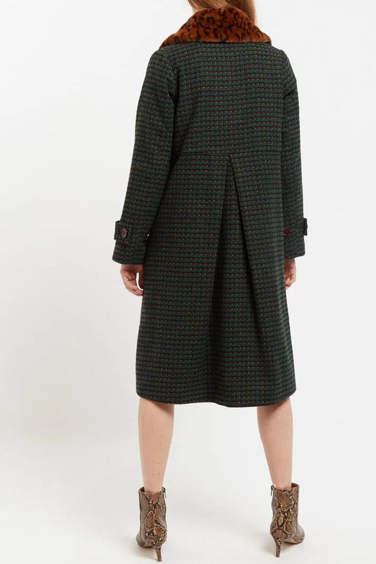 Louche Roksana Cottage Check Faux Fur Collared Coat