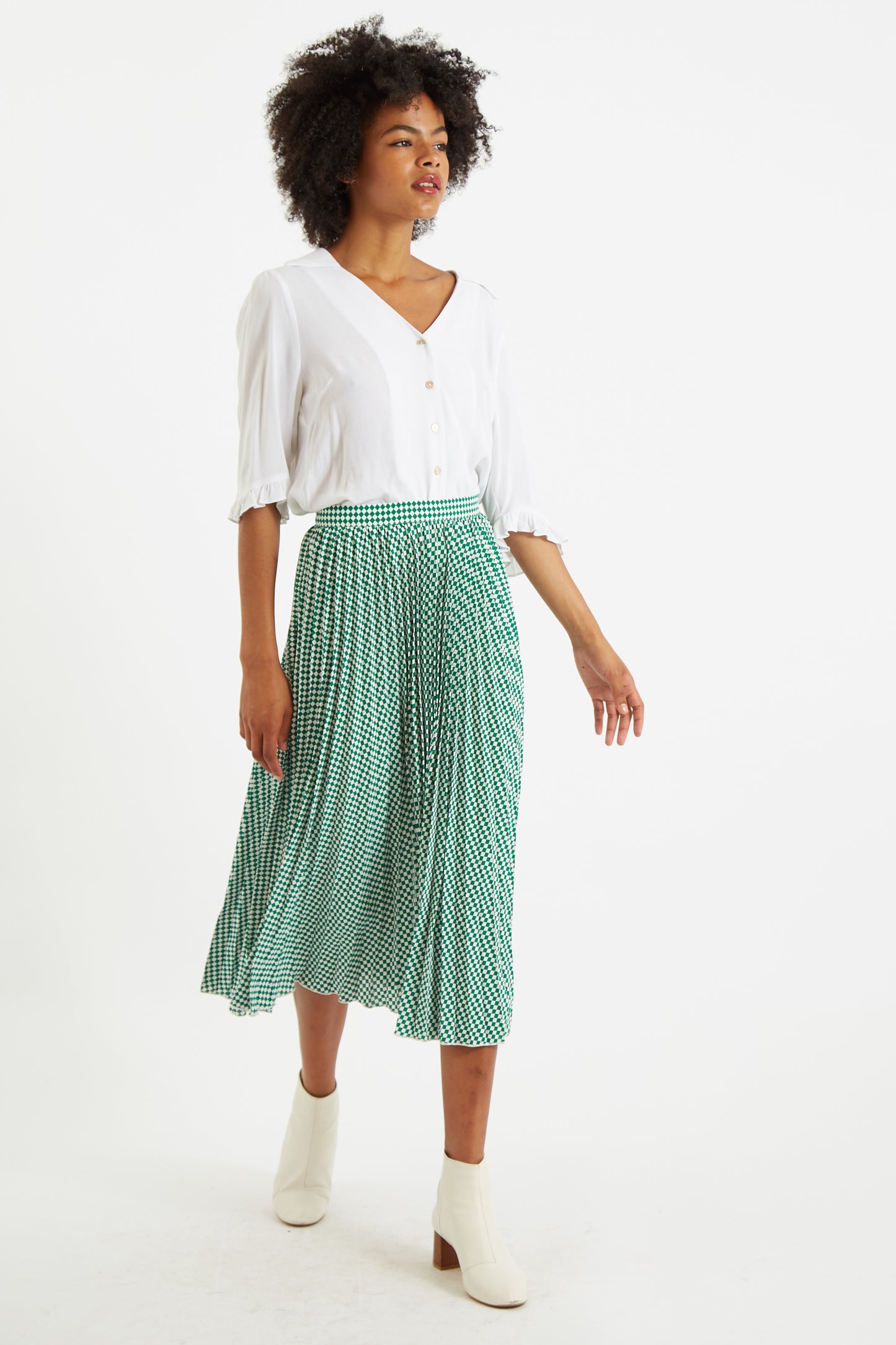 Sabina Green Diamonds Forever Print Pleated Midi Skirt