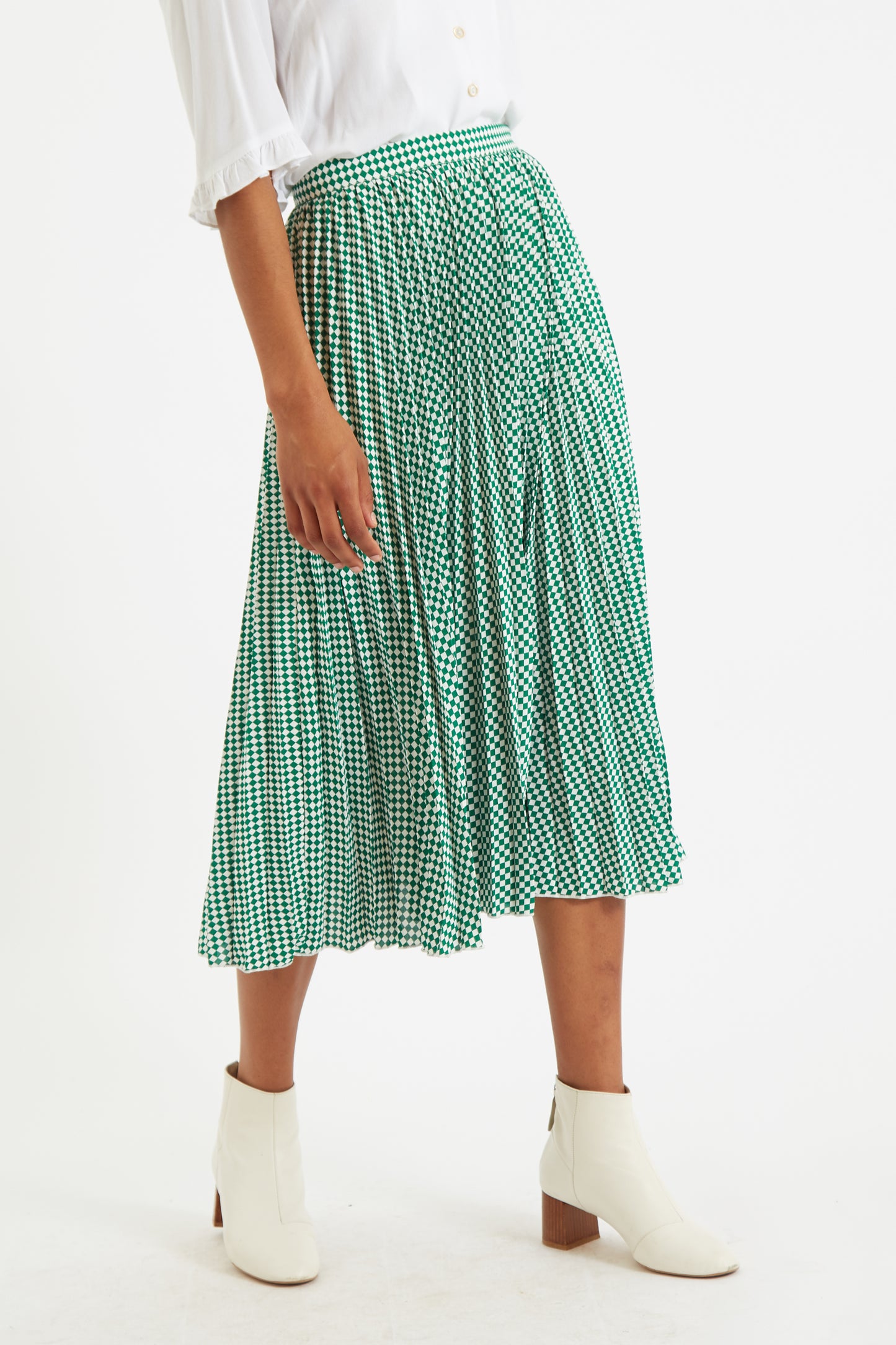 Sabina Green Diamonds Forever Print Pleated Midi Skirt