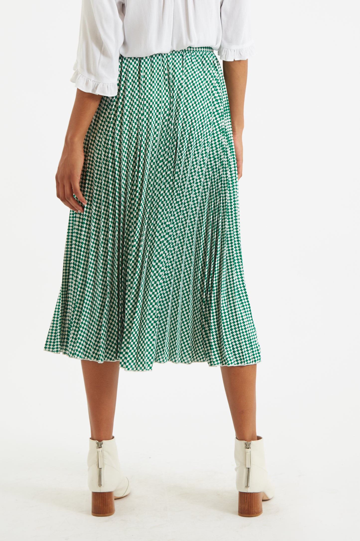 Sabina Green Diamonds Forever Print Pleated Midi Skirt