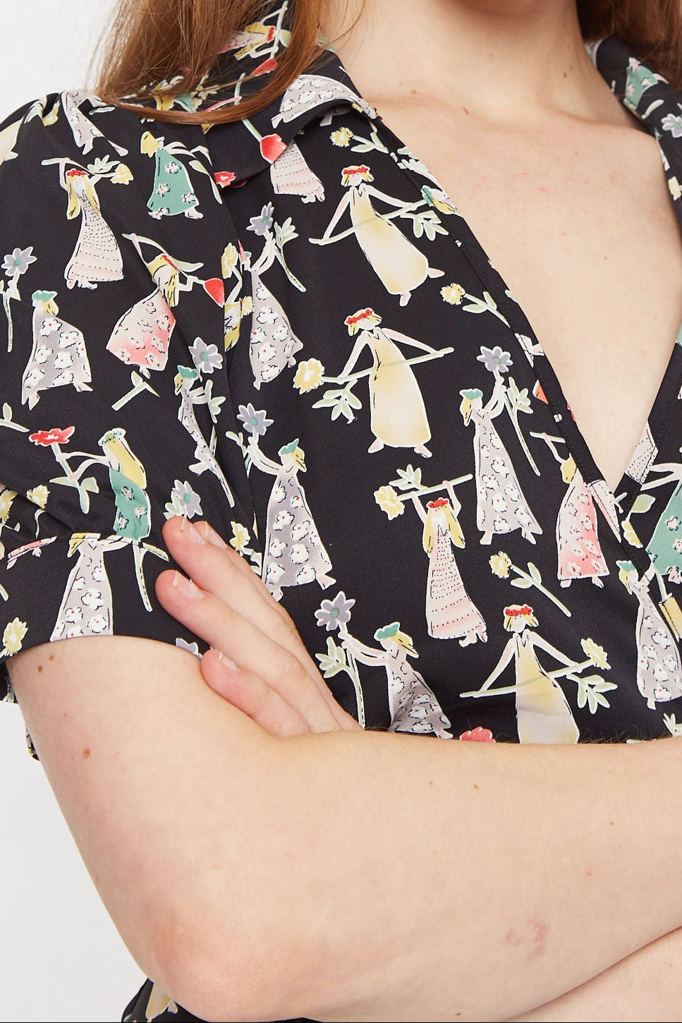 Sakani Flower Girl Print Short Sleeve Midi Dress - Detail 1