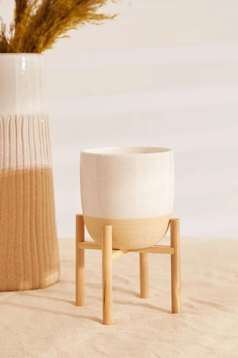 Sandalwood Scented Ceramic Candle on Wooden Stand - Front