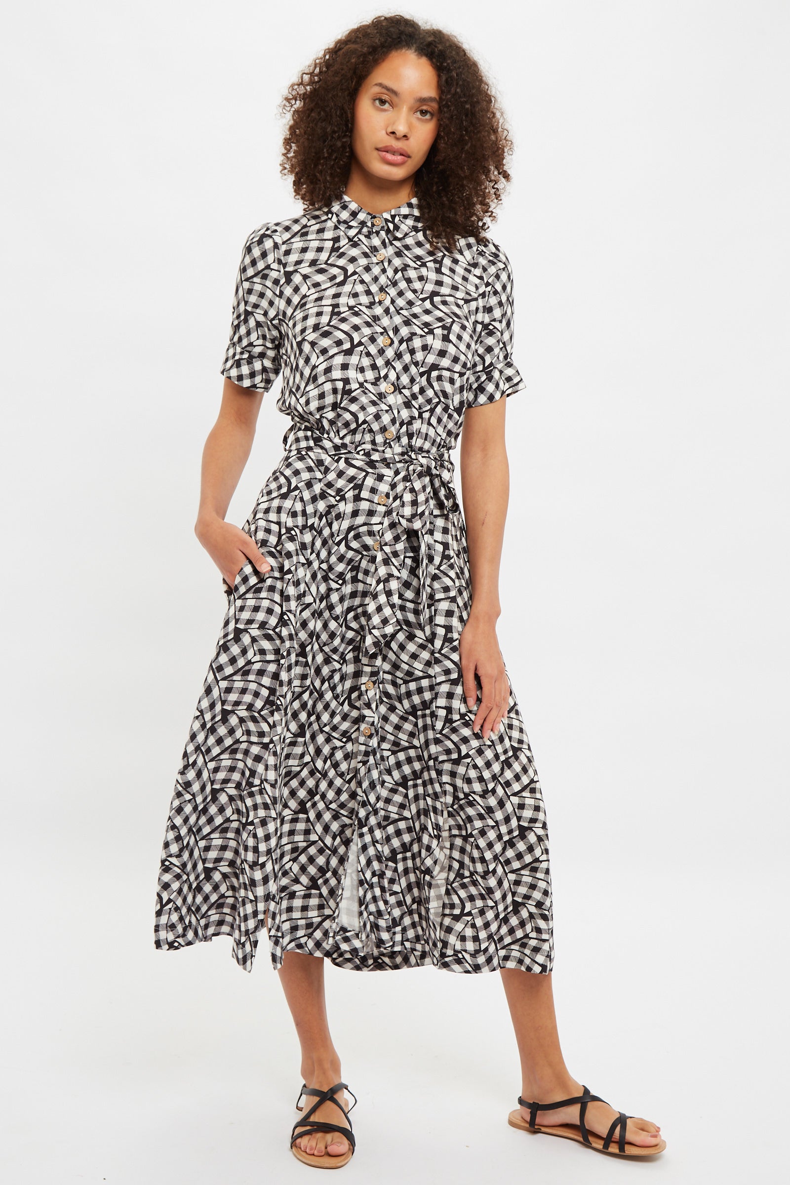 Louche Shauna Gingham Twist Print Short Sleeve Shirtdress
