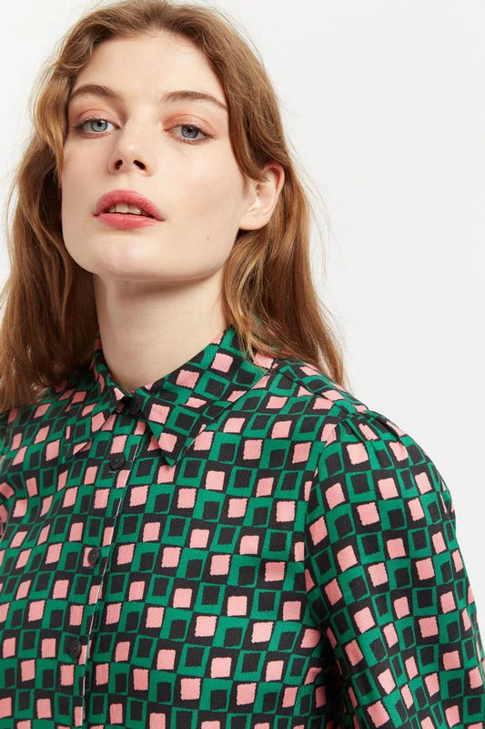Louche Siv Retro Cubes Print Shirt