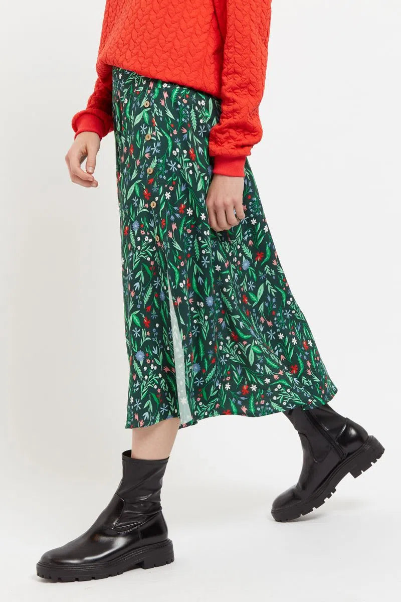 Barney Folk Floral Print Midi Skirt in Multi