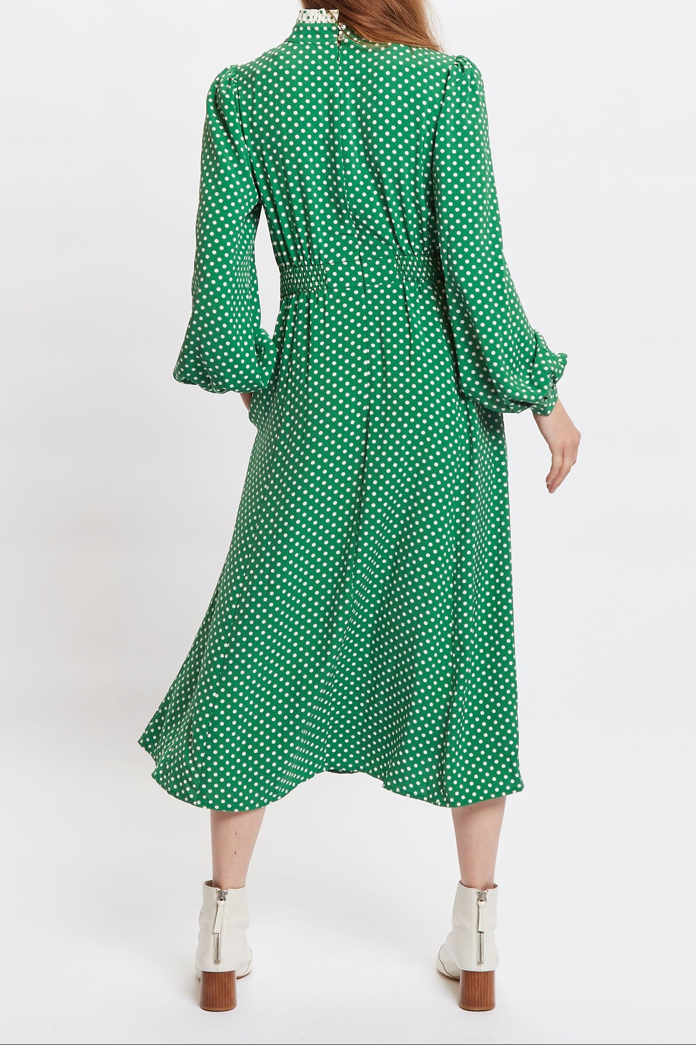 Louche Sorrel Polka Dot Print Long Sleeve Midi Dress - Back