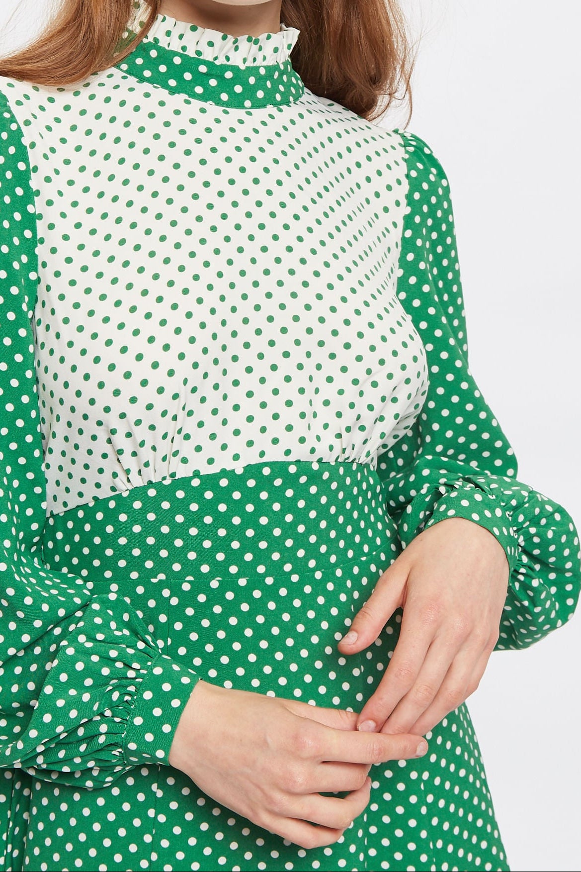 Louche Sorrel Polka Dot Print Long Sleeve Midi Dress - Detail 1