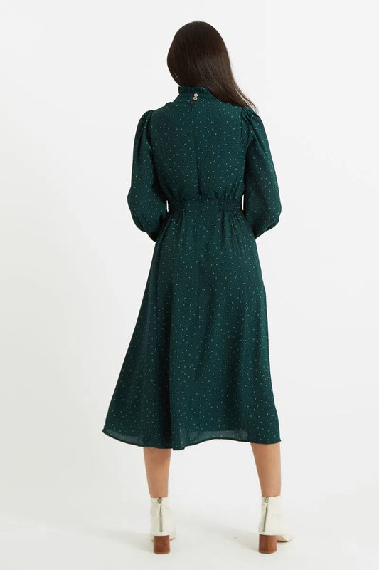Sorrel Micro Dot Long Sleeve Midi Dress in Green
