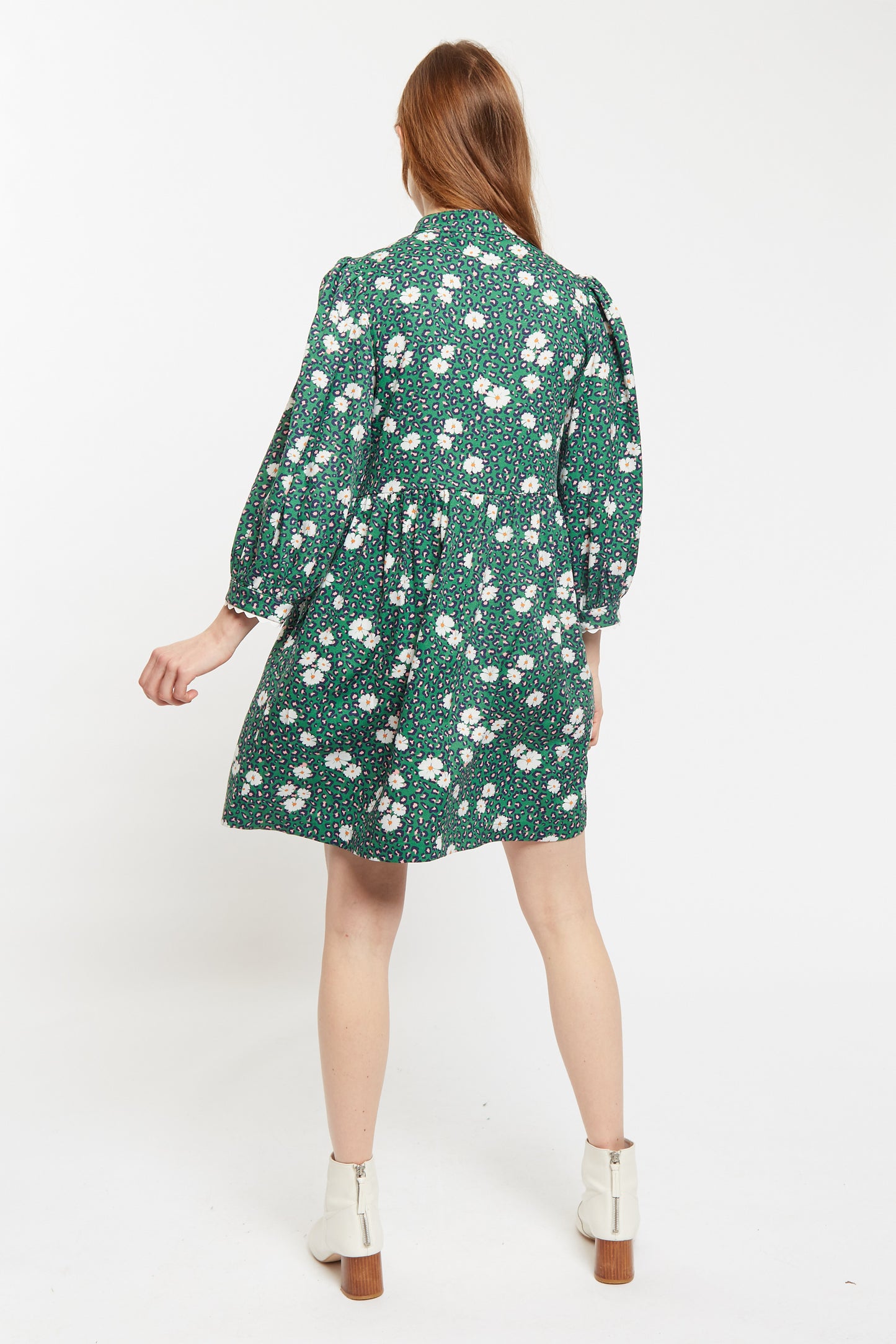 Louche Suzanne Roaring Daisy Print Long Sleeve Mini Dress - Green