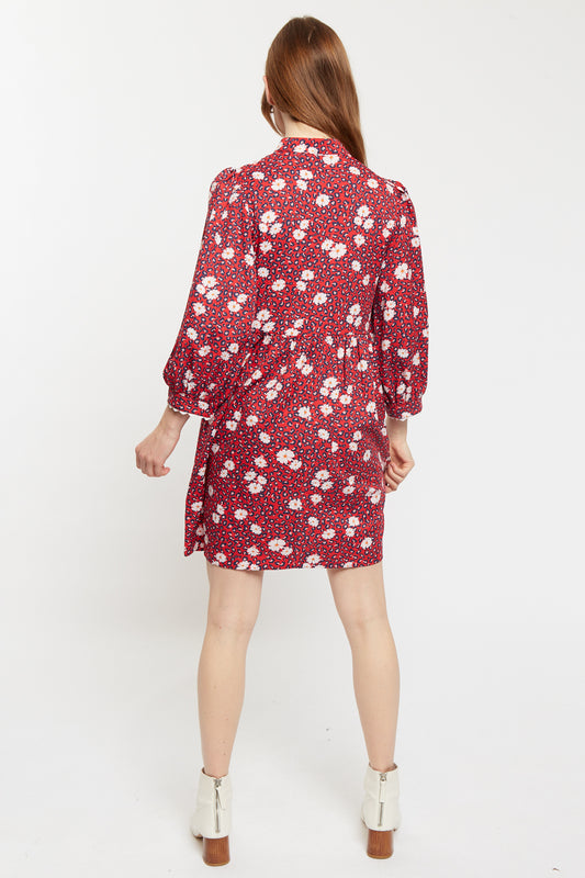 Louche Suzanne Roaring Daisy Print Long Sleeve Mini Dress - Red